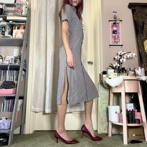 Kickers Classic Button Down Blue/Red Plaid Short Sleeve Midi Dress Workwear Vibe